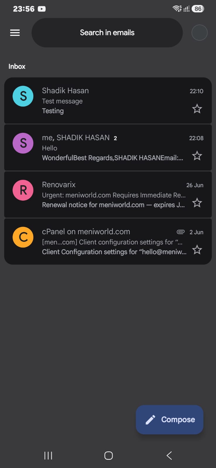 Gmail inbox with the profile avatar in the top-right corner