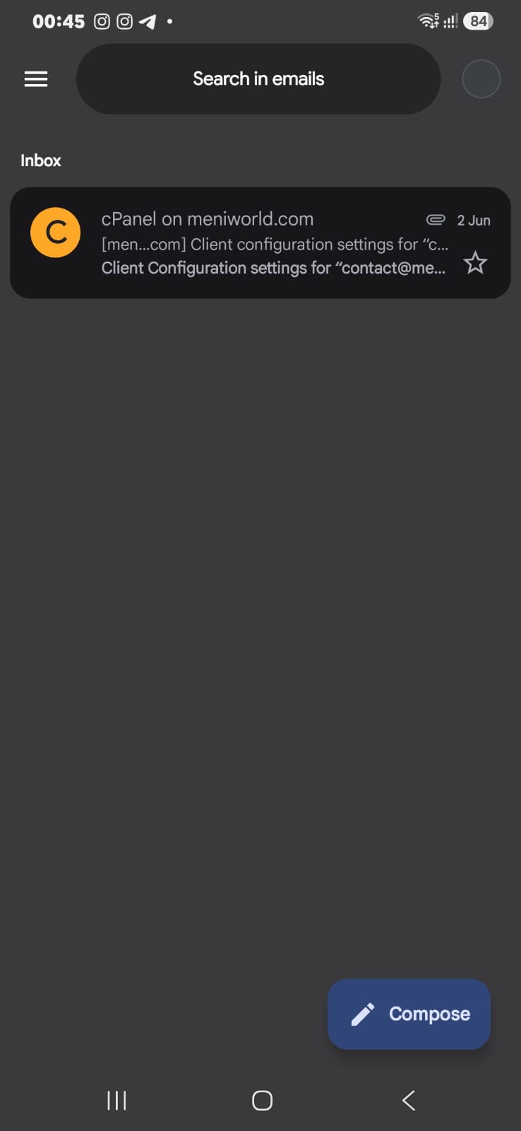 Inbox of the newly added domain email account